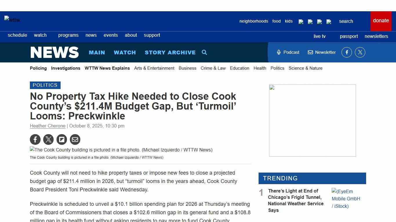 No Property Tax Hike Needed to Close Cook County’s $211.4M Budget Gap, But ‘Turmoil’ Looms: Preckwinkle Chicago News WTTW
